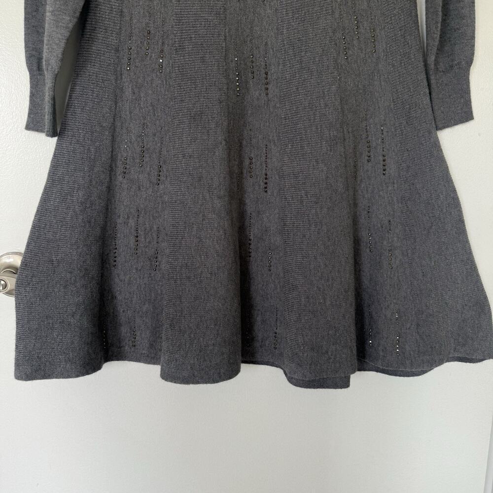 Joseph Ribkoff Gray Studded Knit Sweater Dress Med Fit & Flare Long Sleeve Party - Picture 5 of 10